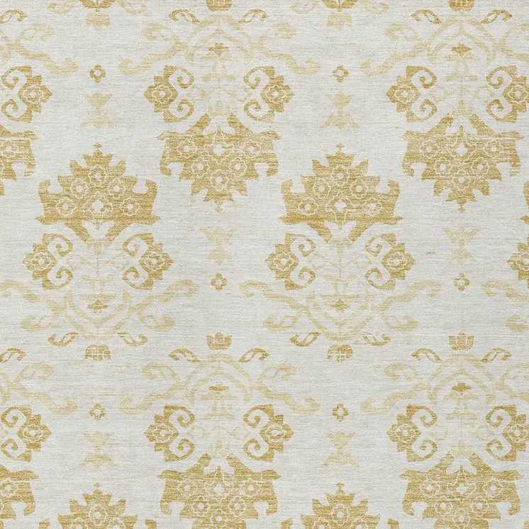 9' X 12' Gold Beige And Wheat Oriental Washable Indoor Outdoor Area Rug