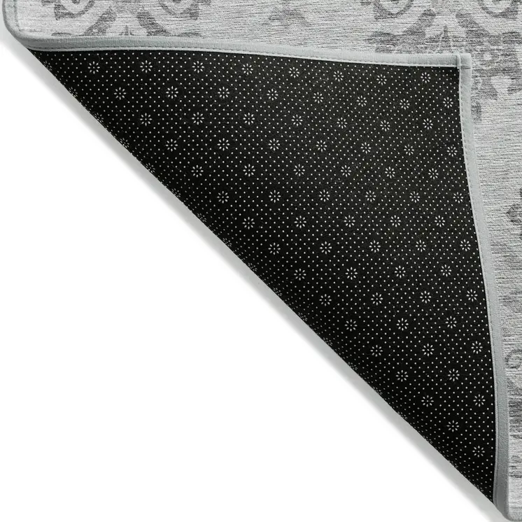 8' X 10' Graphite Gray And Silver Oriental Washable Indoor Outdoor Area Rug