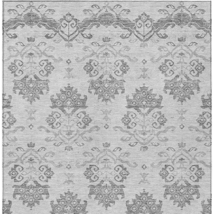 8' X 10' Graphite Gray And Silver Oriental Washable Indoor Outdoor Area Rug