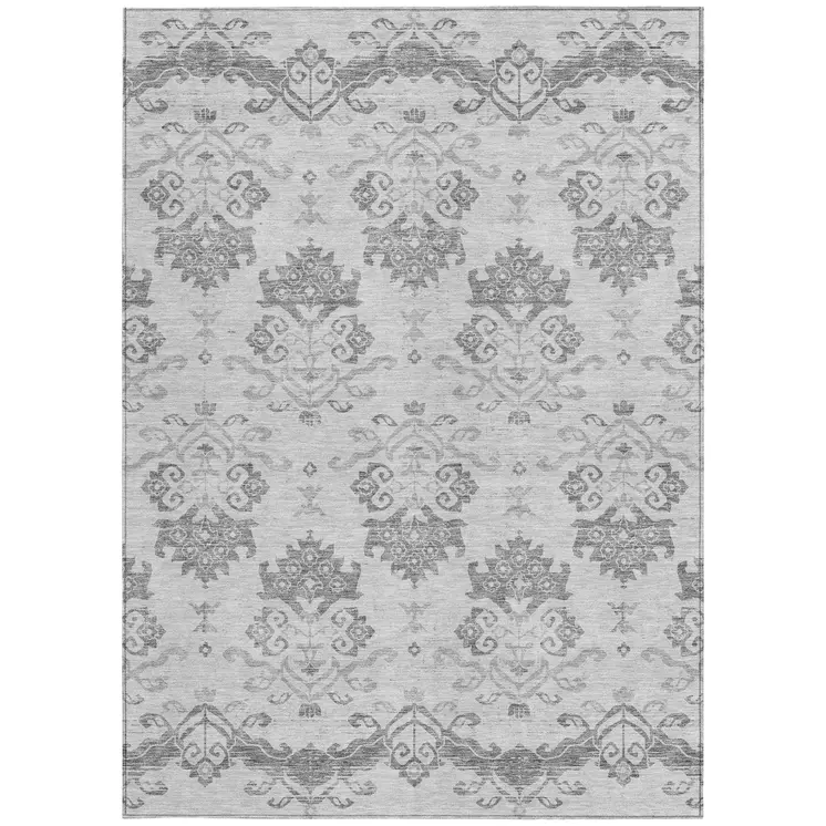 9' X 12' Graphite Gray And Silver Oriental Washable Indoor Outdoor Area Rug