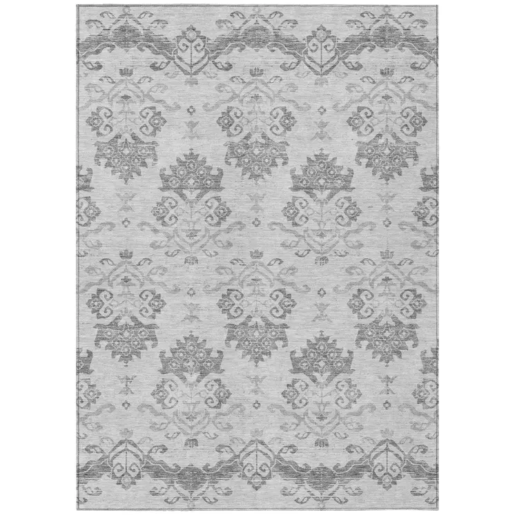9' X 12' Graphite Gray And Silver Oriental Washable Indoor Outdoor Area Rug