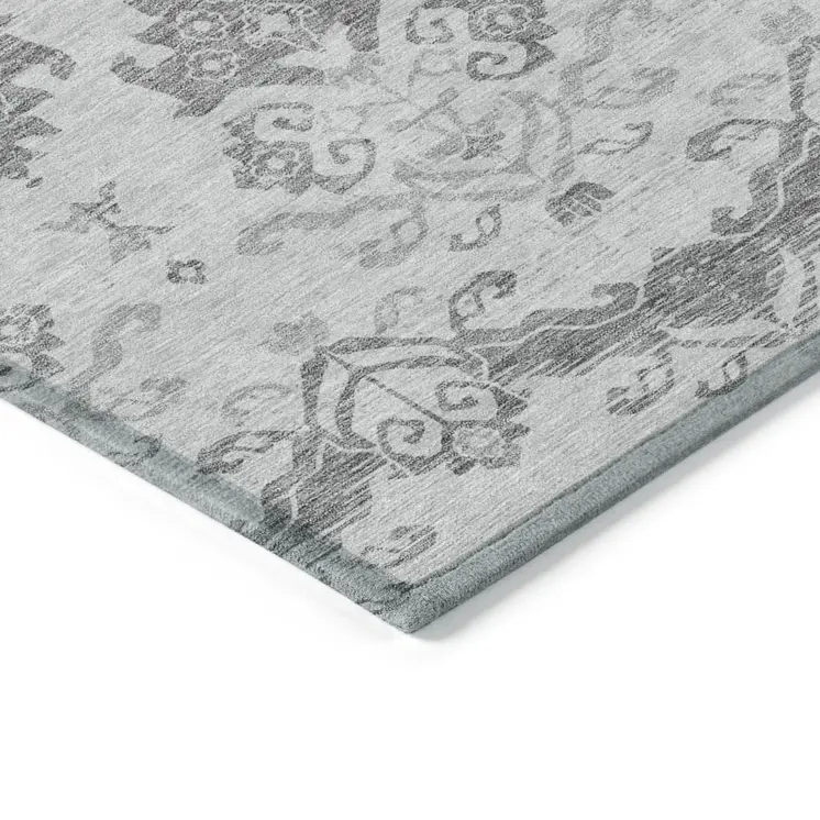 10' X 14' Graphite Gray And Silver Oriental Washable Indoor Outdoor Area Rug