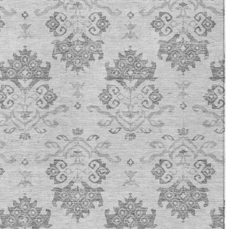 10' X 14' Graphite Gray And Silver Oriental Washable Indoor Outdoor Area Rug