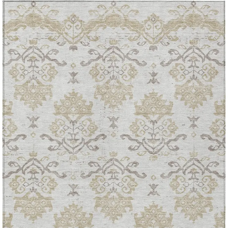 9' X 12' Ivory Beige And Taupe Oriental Washable Indoor Outdoor Area Rug
