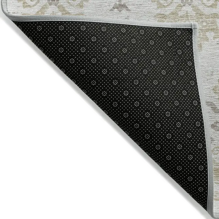 9' X 12' Ivory Beige And Taupe Oriental Washable Indoor Outdoor Area Rug