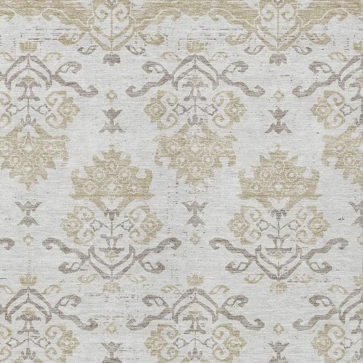 9' X 12' Ivory Beige And Taupe Oriental Washable Indoor Outdoor Area Rug