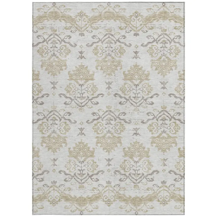 10' X 14' Ivory Beige And Taupe Oriental Washable Indoor Outdoor Area Rug