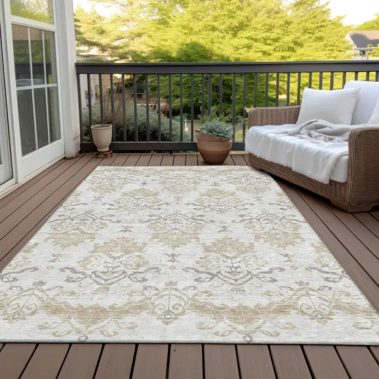 10' X 14' Ivory Beige And Taupe Oriental Washable Indoor Outdoor Area Rug