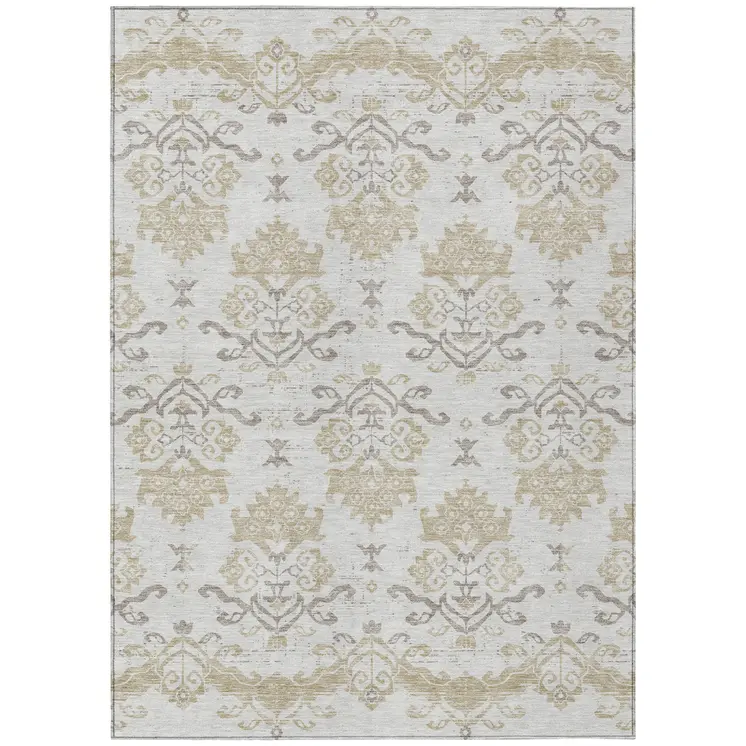 10' X 14' Ivory Beige And Taupe Oriental Washable Indoor Outdoor Area Rug