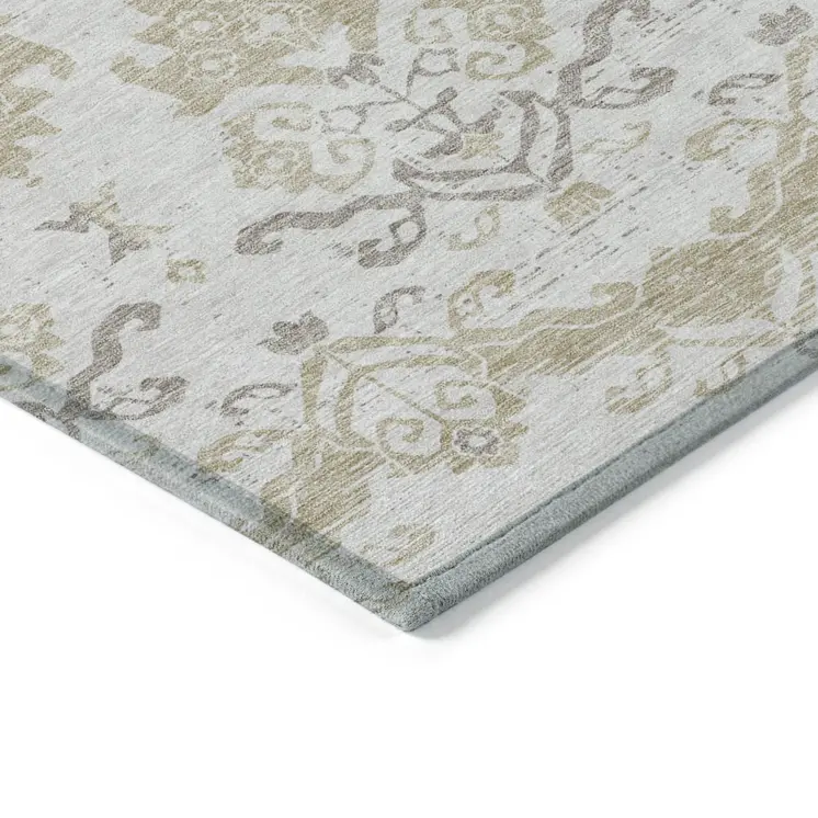 10' X 14' Ivory Beige And Taupe Oriental Washable Indoor Outdoor Area Rug