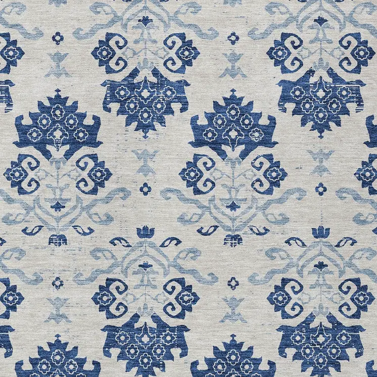 9' X 12' Navy Blue Beige And Denim Blue Oriental Washable Indoor Outdoor Area Rug