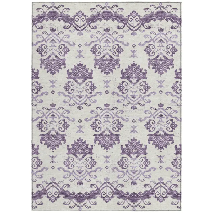 3' X 5' Purple Silver And Lilac Oriental Washable Indoor Outdoor Area Rug