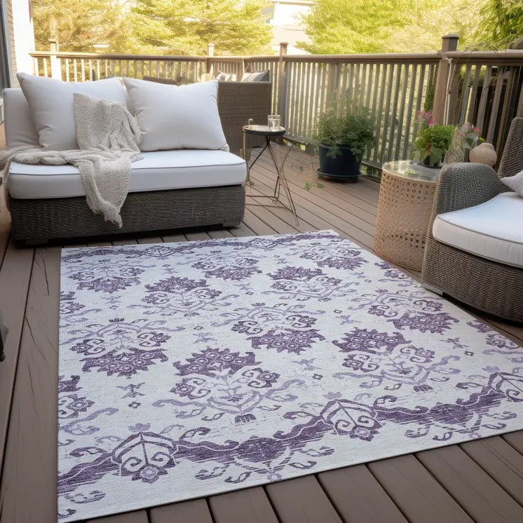 3' X 5' Purple Silver And Lilac Oriental Washable Indoor Outdoor Area Rug