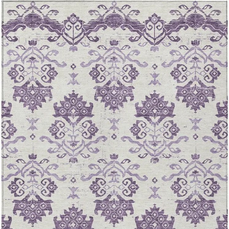 5' X 8' Purple Silver And Lilac Oriental Washable Indoor Outdoor Area Rug