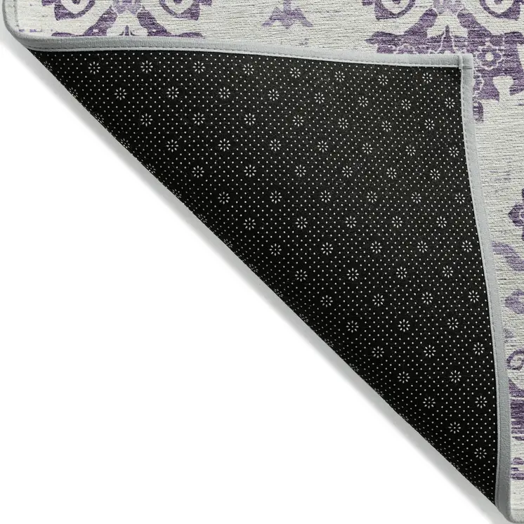 5' X 8' Purple Silver And Lilac Oriental Washable Indoor Outdoor Area Rug