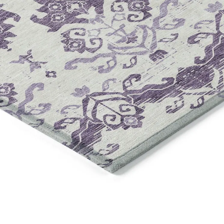 5' X 8' Purple Silver And Lilac Oriental Washable Indoor Outdoor Area Rug