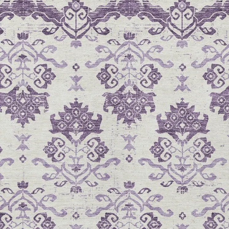 9' X 12' Purple Silver And Lilac Oriental Washable Indoor Outdoor Area Rug