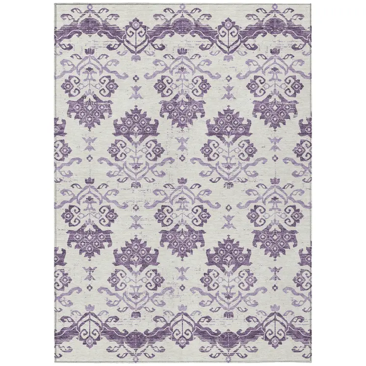 10' X 14' Purple Silver And Lilac Oriental Washable Indoor Outdoor Area Rug