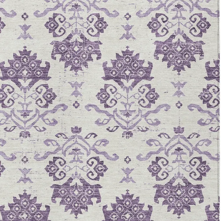 10' X 14' Purple Silver And Lilac Oriental Washable Indoor Outdoor Area Rug