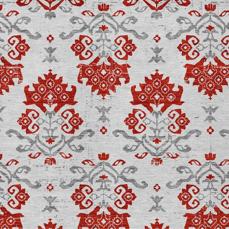 3' X 5' Red Gray And Silver Oriental Washable Indoor Outdoor Area Rug
