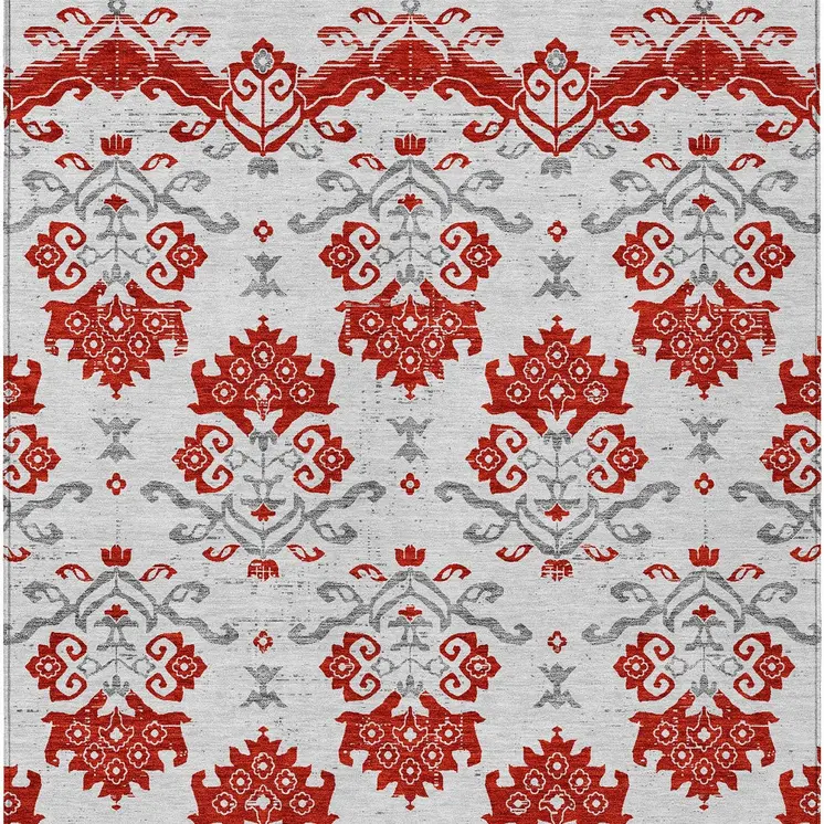3' X 5' Red Gray And Silver Oriental Washable Indoor Outdoor Area Rug