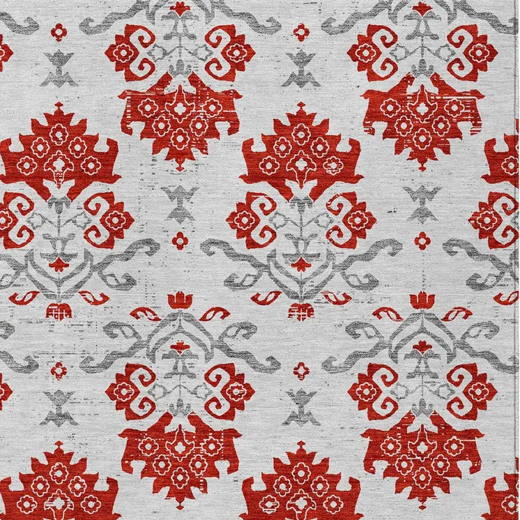 5' X 8' Red Gray And Silver Oriental Washable Indoor Outdoor Area Rug