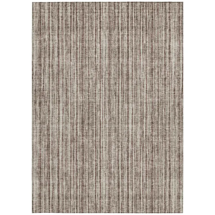 3' X 5' Brown And Ivory Striped Washable Indoor Outdoor Area Rug