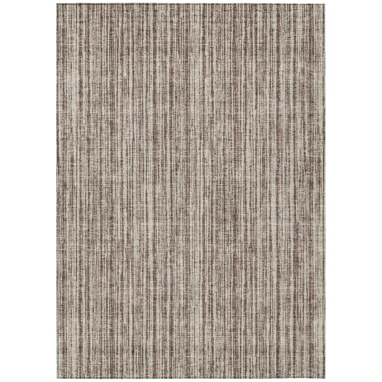 3' X 5' Brown And Ivory Striped Washable Indoor Outdoor Area Rug