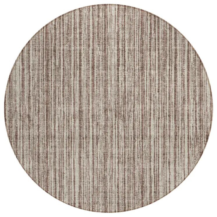 8' Brown And Ivory Round Striped Washable Indoor Outdoor Area Rug