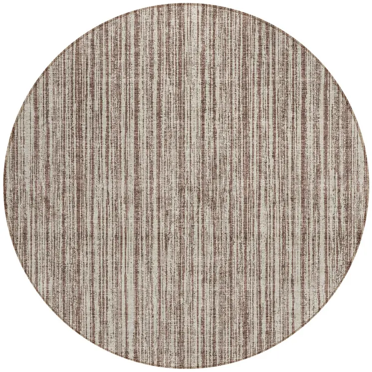 8' Brown And Ivory Round Striped Washable Indoor Outdoor Area Rug