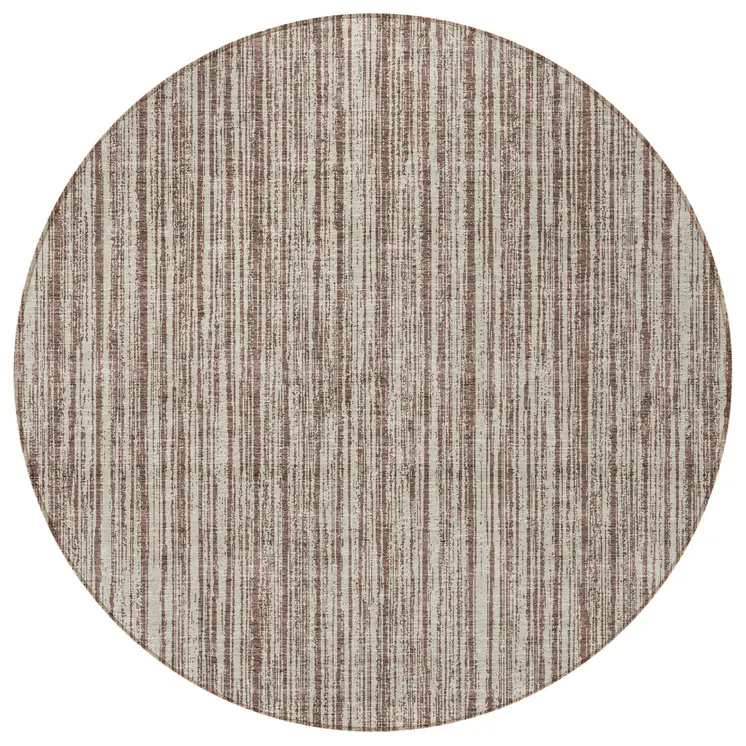 8' Brown And Ivory Round Striped Washable Indoor Outdoor Area Rug