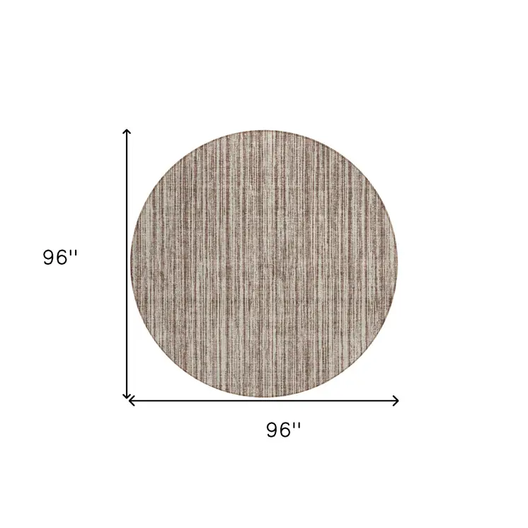 8' Brown And Ivory Round Striped Washable Indoor Outdoor Area Rug