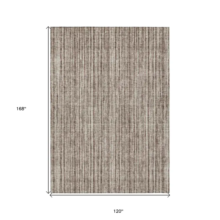 10' X 14' Brown And Ivory Striped Washable Indoor Outdoor Area Rug