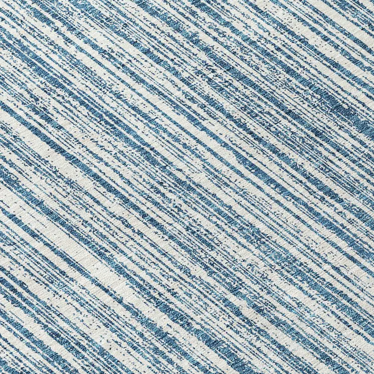 8' Blue And Ivory Round Striped Washable Indoor Outdoor Area Rug