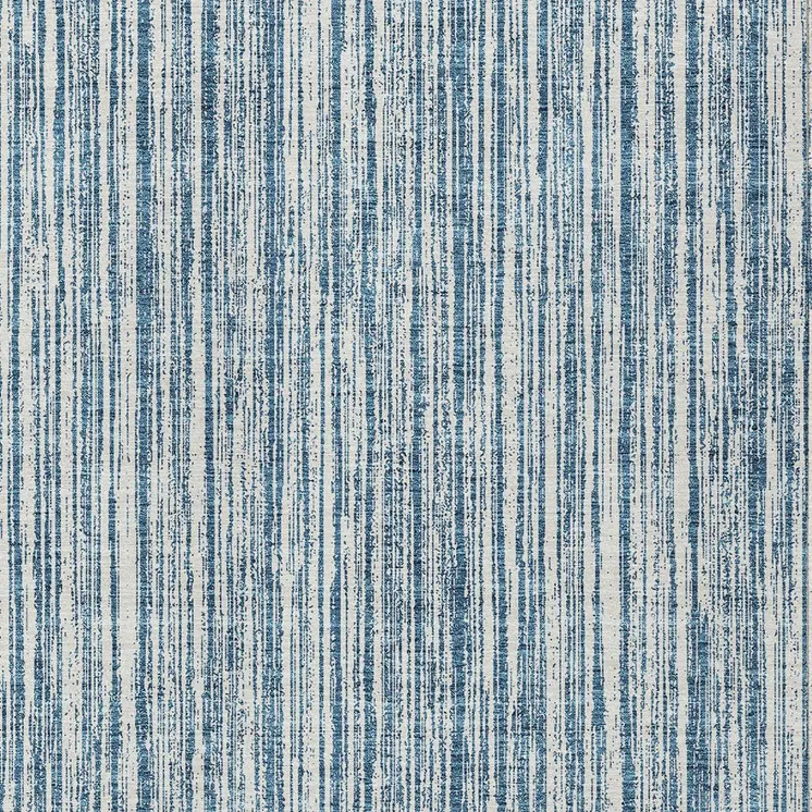 9' X 12' Blue And Ivory Striped Washable Indoor Outdoor Area Rug