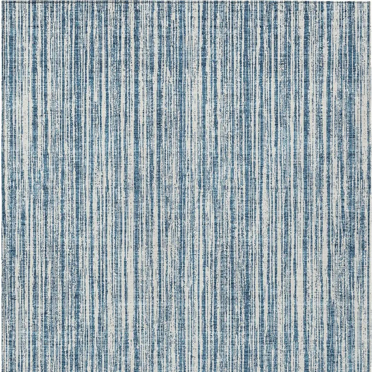 10' X 14' Blue And Ivory Striped Washable Indoor Outdoor Area Rug
