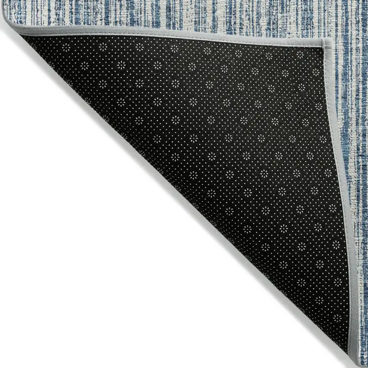10' X 14' Blue And Ivory Striped Washable Indoor Outdoor Area Rug