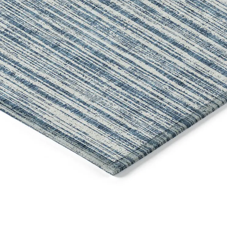 10' X 14' Blue And Ivory Striped Washable Indoor Outdoor Area Rug