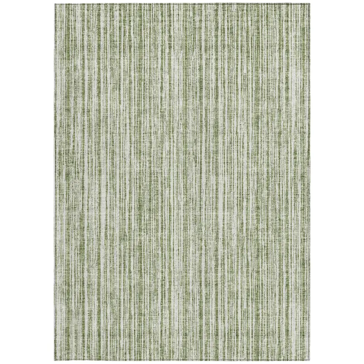 3' X 5' Green And Ivory Striped Washable Indoor Outdoor Area Rug