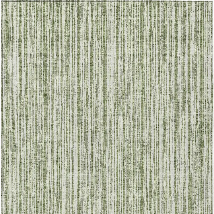 5' X 8' Green And Ivory Striped Washable Indoor Outdoor Area Rug