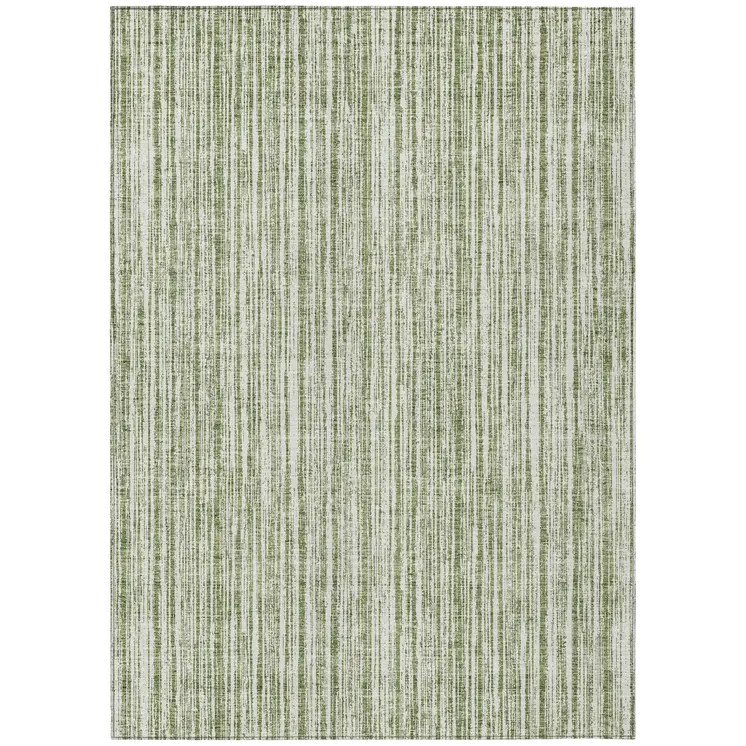 5' X 8' Green And Ivory Striped Washable Indoor Outdoor Area Rug