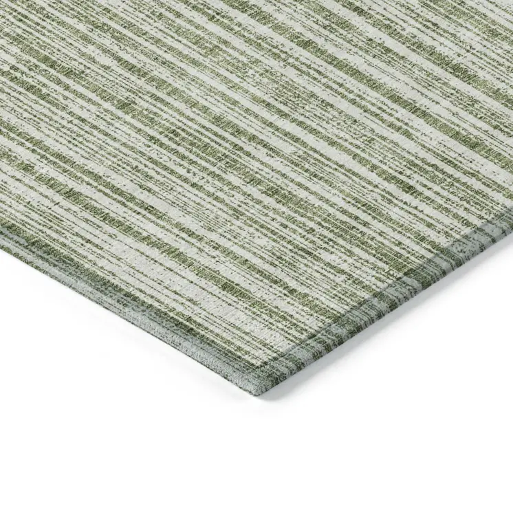 5' X 8' Green And Ivory Striped Washable Indoor Outdoor Area Rug