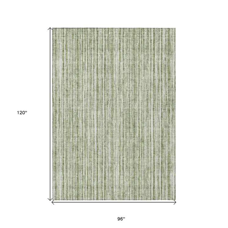 8' X 10' Green And Ivory Striped Washable Indoor Outdoor Area Rug