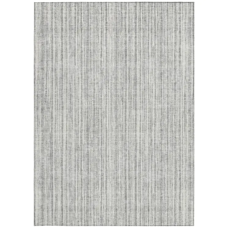 3' X 5' Gray And Silver Striped Washable Indoor Outdoor Area Rug