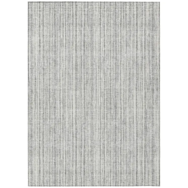 3' X 5' Gray And Silver Striped Washable Indoor Outdoor Area Rug