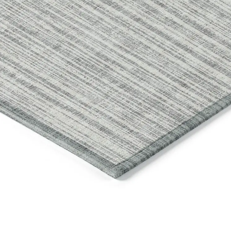 3' X 5' Gray And Silver Striped Washable Indoor Outdoor Area Rug