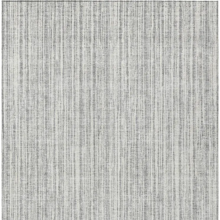 3' X 5' Gray And Silver Striped Washable Indoor Outdoor Area Rug