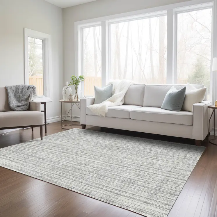 3' X 5' Gray And Silver Striped Washable Indoor Outdoor Area Rug