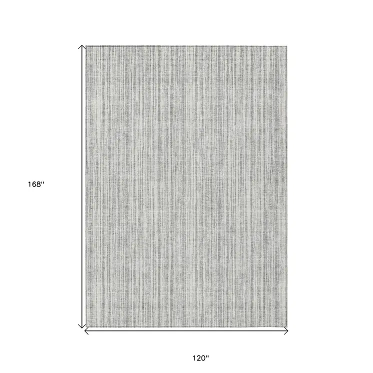 10' X 14' Gray And Silver Striped Washable Indoor Outdoor Area Rug