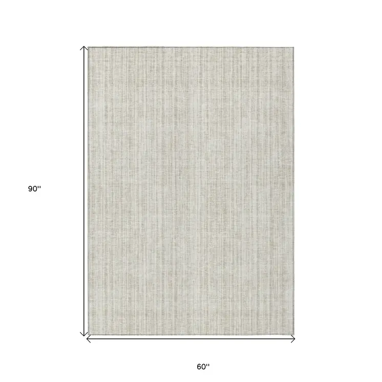 5' X 8' Ivory And Beige Striped Washable Indoor Outdoor Area Rug